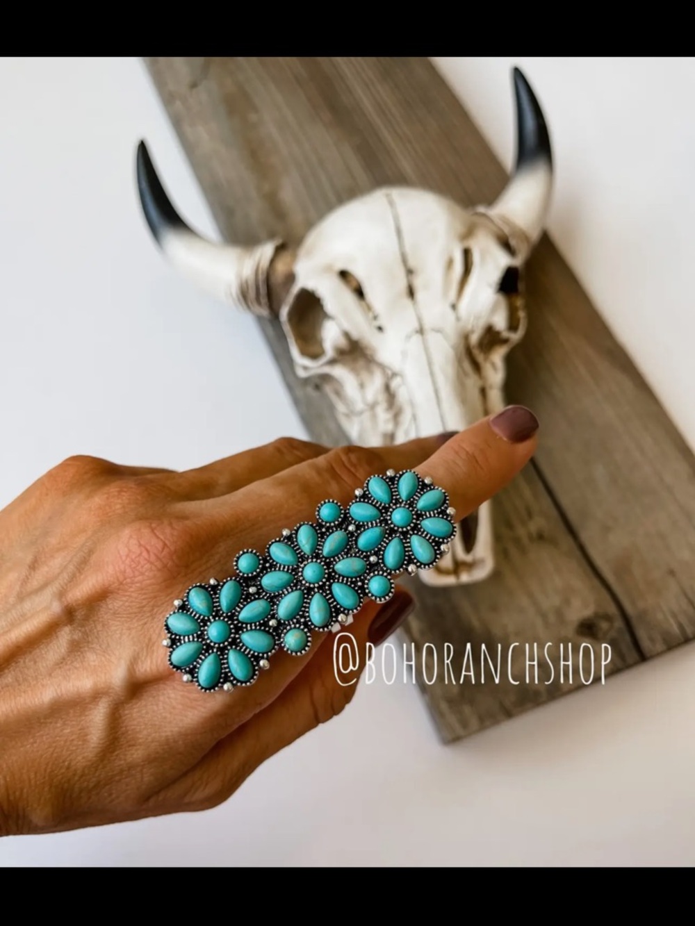 Turquoise Cluster Flower Statement Ring - Teal  Adjustable